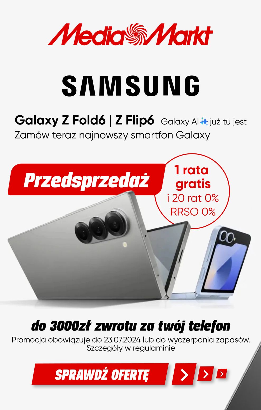 gazetka promocyjna Media Markt Przedsprzedaż Samsung Galaxy Z Flip6 5G i Z Fold6 5G. Skorzystaj z RABATÓW - Strona 1