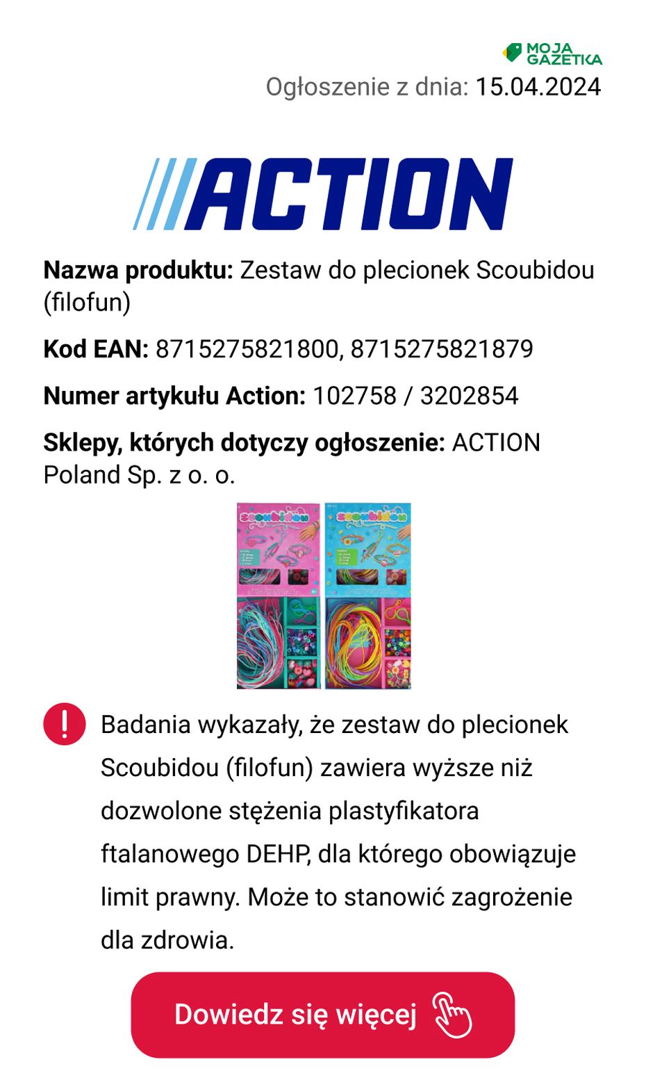 gazetka promocyjna Ostrzeżenia i alerty Zestaw do plecionek Scoubidou (filofun) - Strona 2