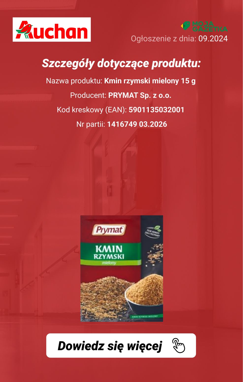 gazetka promocyjna Ostrzeżenia i alerty Auchan - Wycofanie produktu Kmin rzymski mielony 15 g - Strona 3