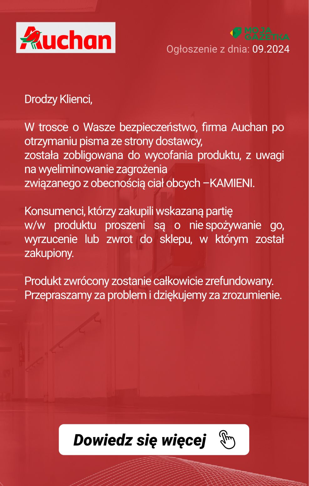 gazetka promocyjna Ostrzeżenia i alerty Auchan - Wycofanie produktu Kukurydza prażona solona 30g, Kukurydza prażona chili 30g - Strona 2