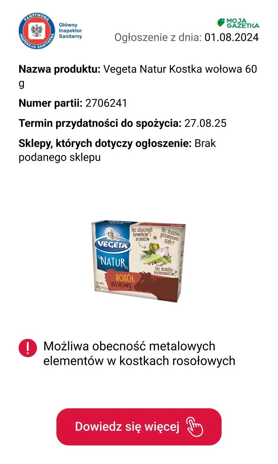 gazetka promocyjna Ostrzeżenia i alerty Ostrzeżenie dotyczące kostek vegeta - Strona 2