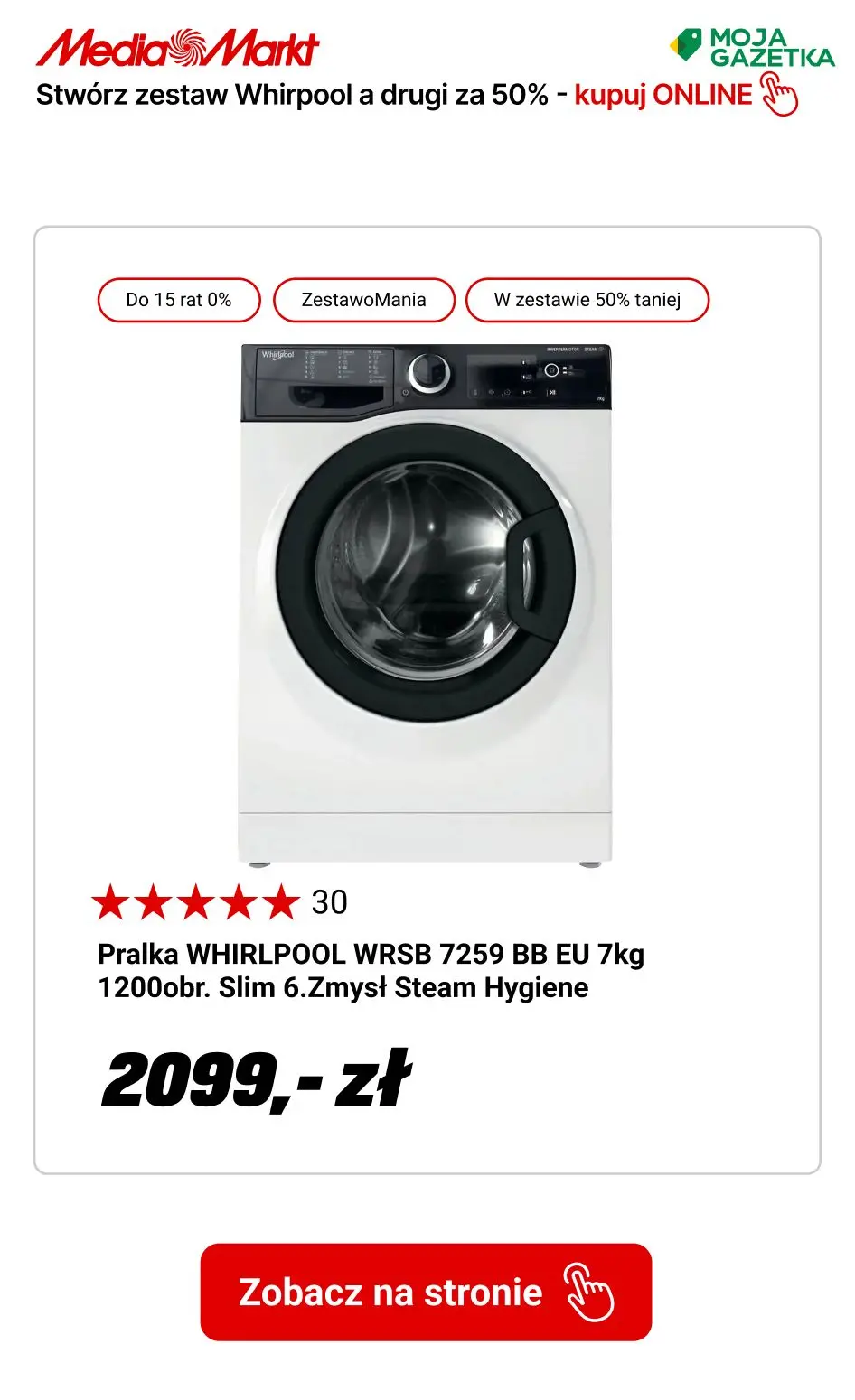 gazetka promocyjna Media Markt Kup 2 produkty marki whirpool, otrzymaj drugi 50% TANIEJ!!! - Strona 13