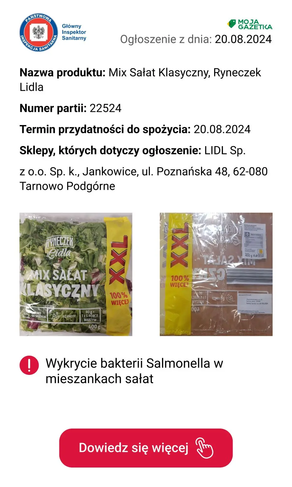 gazetka promocyjna Ostrzeżenia i alerty Ostrzeżenie publiczne dotyczące żywności: Wykrycie bakterii Salmonella w mieszankach sałat - Strona 3