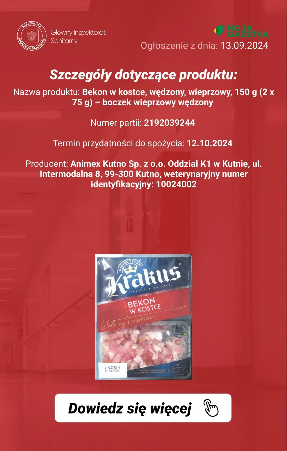 gazetka promocyjna Ostrzeżenia i alerty wykrycie obecności bakterii Listeria monocytogenes w partii bekonu w kostce, wędzonego, wieprzowego - Strona 3