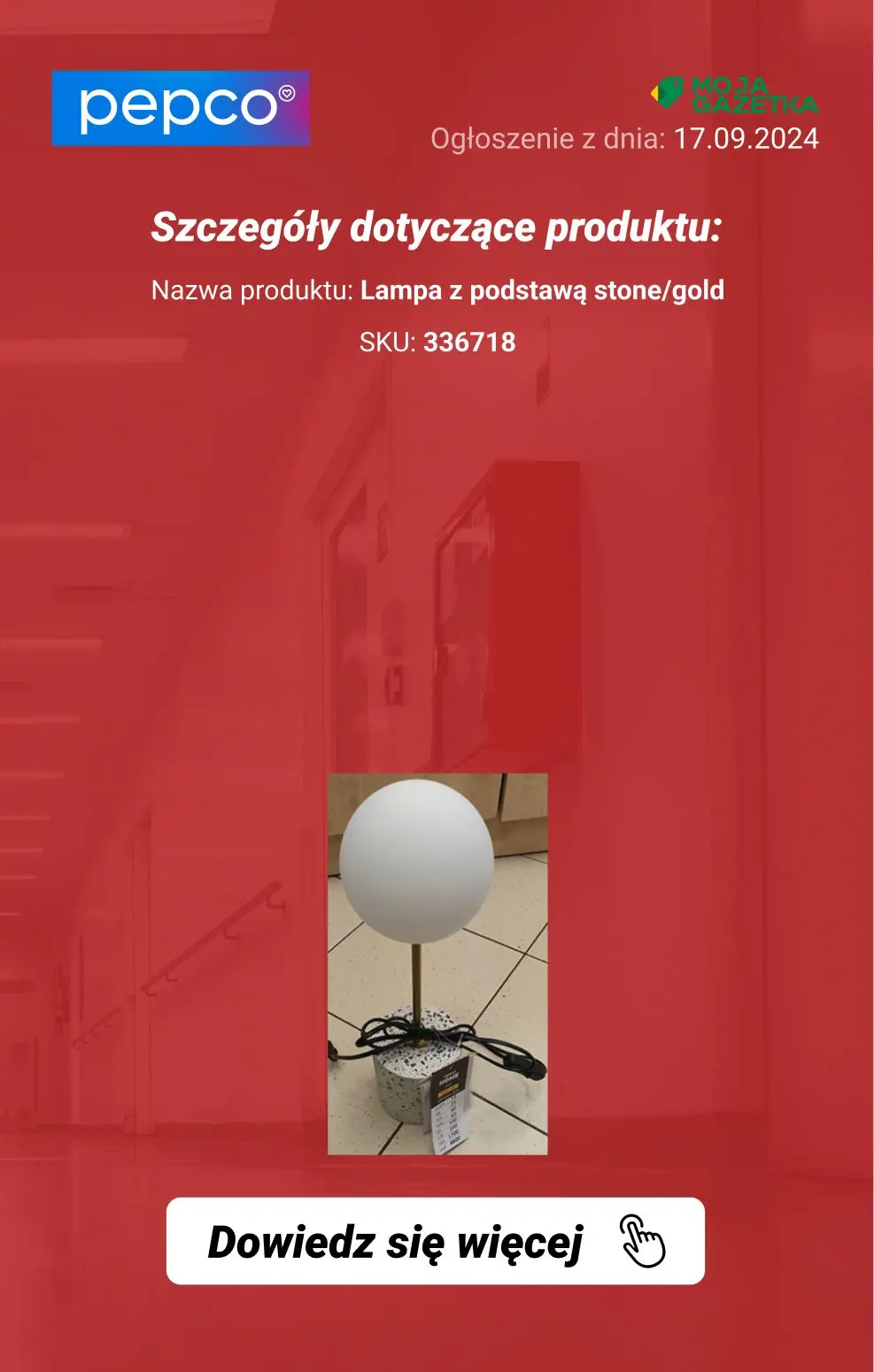 gazetka promocyjna Ostrzeżenia i alerty Komunikat dot. wycofanych produktu – Lampa z podstawą stone/gold - Strona 3