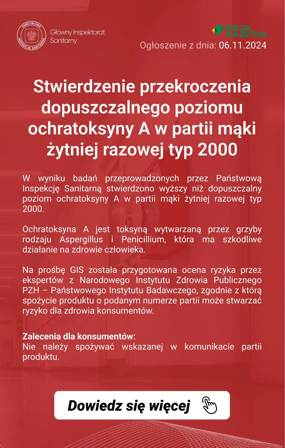 gazetka promocyjna Ostrzeżenia i alerty Ostrzeżenie publiczne dotyczące żywności: Stwierdzenie przekroczenia dopuszczalnego poziomu ochratoksyny A w partii mąki żytniej razowej typ 2000 - Strona 2