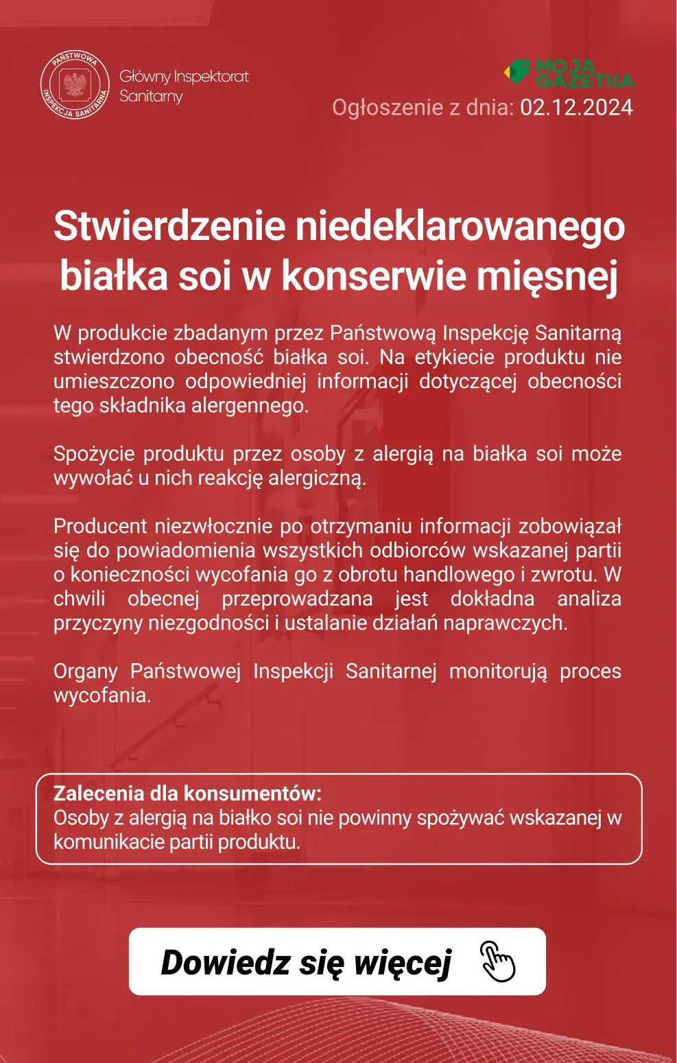 gazetka promocyjna Ostrzeżenia i alerty Ostrzeżenie publiczne dotyczące żywności: stwierdzenie niedeklarowanego białka soi w konserwie mięsnej - Strona 2