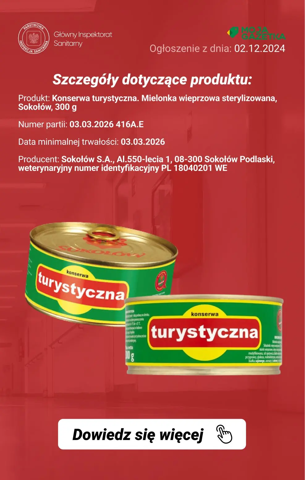 gazetka promocyjna Ostrzeżenia i alerty Ostrzeżenie publiczne dotyczące żywności: stwierdzenie niedeklarowanego białka soi w konserwie mięsnej - Strona 3