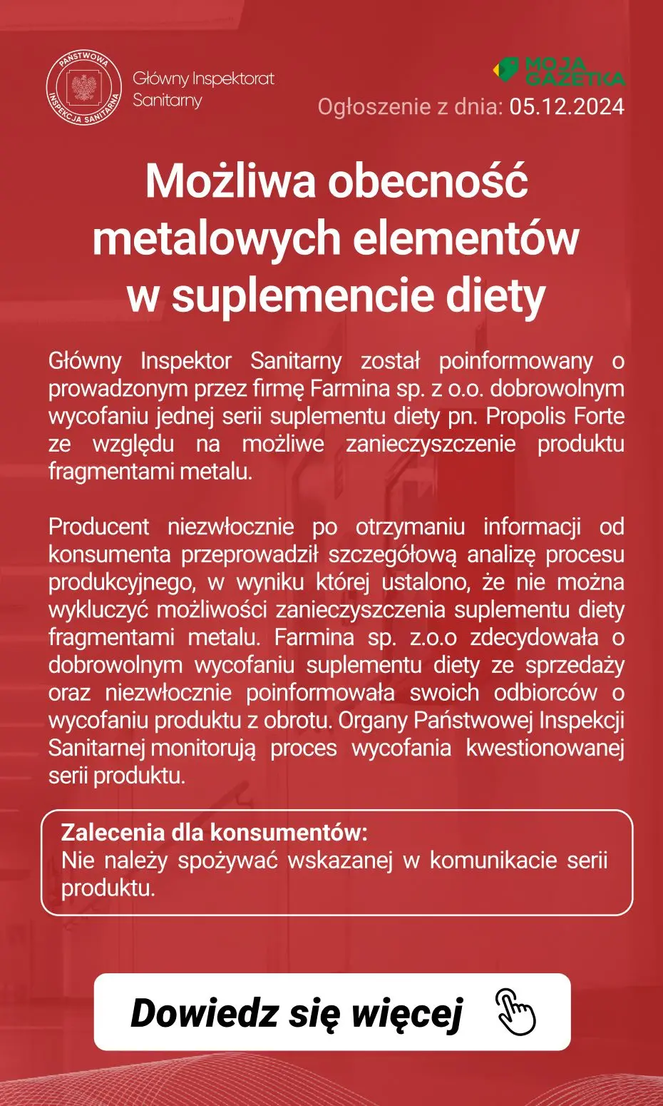 gazetka promocyjna Ostrzeżenia i alerty Ostrzeżenie publiczne dotyczące żywności: Możliwa obecność metalowych elementów w suplemencie diety - Strona 2