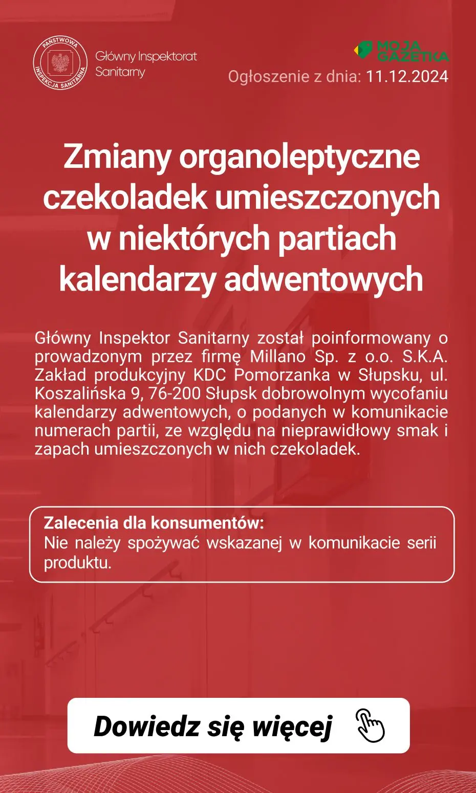 gazetka promocyjna Ostrzeżenia i alerty Ostrzeżenie publiczne dotyczące żywności: Zmiany organoleptyczne czekoladek umieszczonych w niektórych partiach kalendarzy adwentowych - Strona 2