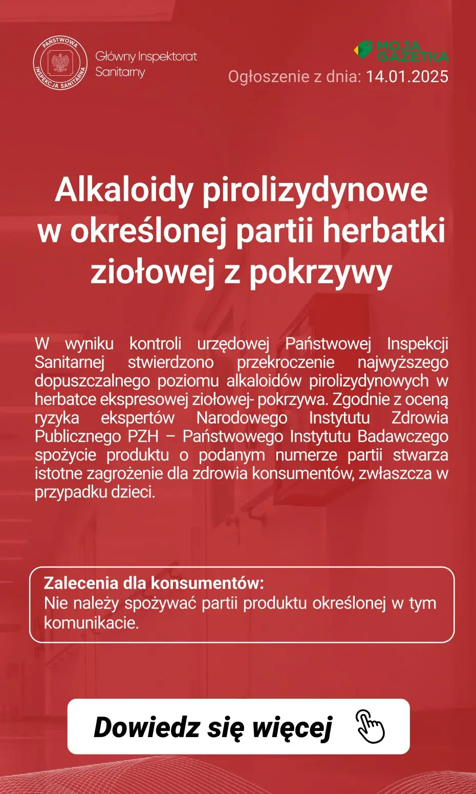 gazetka promocyjna Ostrzeżenia i alerty Ostrzeżenie publiczne dotyczące żywności: Alkaloidy pirolizydynowe w określonej partii herbatki ziołowej z pokrzywy - Strona 2