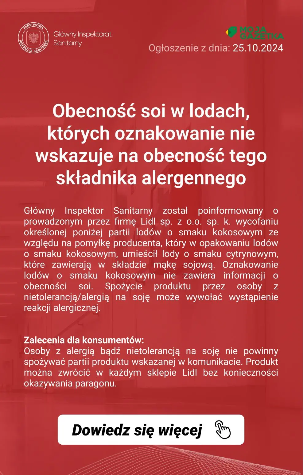 gazetka promocyjna Ostrzeżenia i alerty Ostrzeżenie publiczne dotyczące żywności: Obecność soi w lodach, których oznakowanie nie wskazuje na obecność tego składnika alergennego - Strona 2