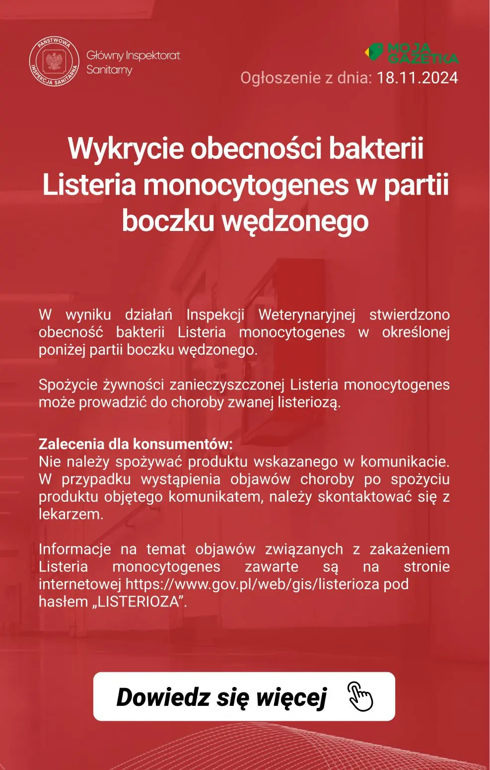 gazetka promocyjna Ostrzeżenia i alerty Ostrzeżenie publiczne dotyczące żywności: Wykrycie obecności bakterii Listeria monocytogenes w partii boczku wędzonego - Strona 2