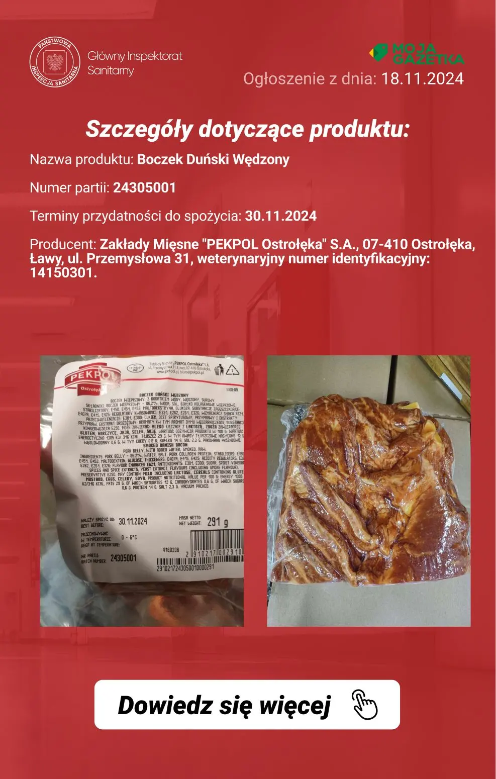 gazetka promocyjna Ostrzeżenia i alerty Ostrzeżenie publiczne dotyczące żywności: Wykrycie obecności bakterii Listeria monocytogenes w partii boczku wędzonego - Strona 3