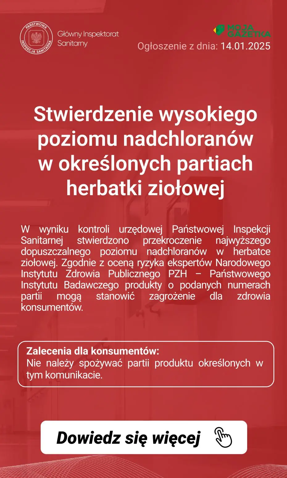 gazetka promocyjna Ostrzeżenia i alerty Ostrzeżenie publiczne dotyczące żywności: Stwierdzenie wysokiego poziomu nadchloranów w określonych partiach herbatki ziołowej - Strona 2