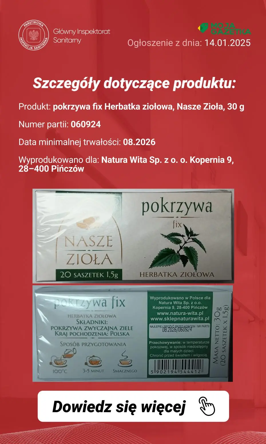 gazetka promocyjna Ostrzeżenia i alerty Ostrzeżenie publiczne dotyczące żywności: Alkaloidy pirolizydynowe w określonej partii herbatki ziołowej z pokrzywy - Strona 3