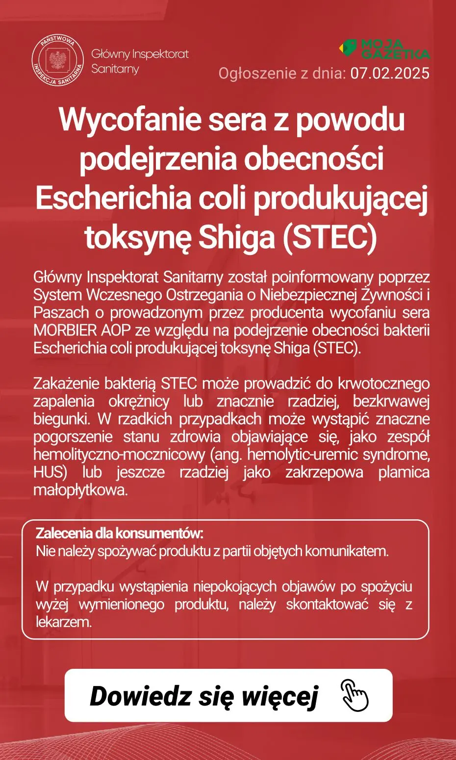 gazetka promocyjna Ostrzeżenia i alerty Ostrzeżenie publiczne dotyczące żywności: Wycofanie sera z powodu podejrzenia obecności Escherichia coli produkującej toksynę Shiga (STEC) - Strona 2