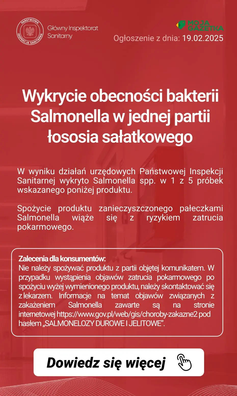 gazetka promocyjna Ostrzeżenia i alerty Ostrzeżenie publiczne dotyczące żywności: Wykrycie obecności bakterii Salmonella w jednej partii łososia sałatkowego - Strona 2