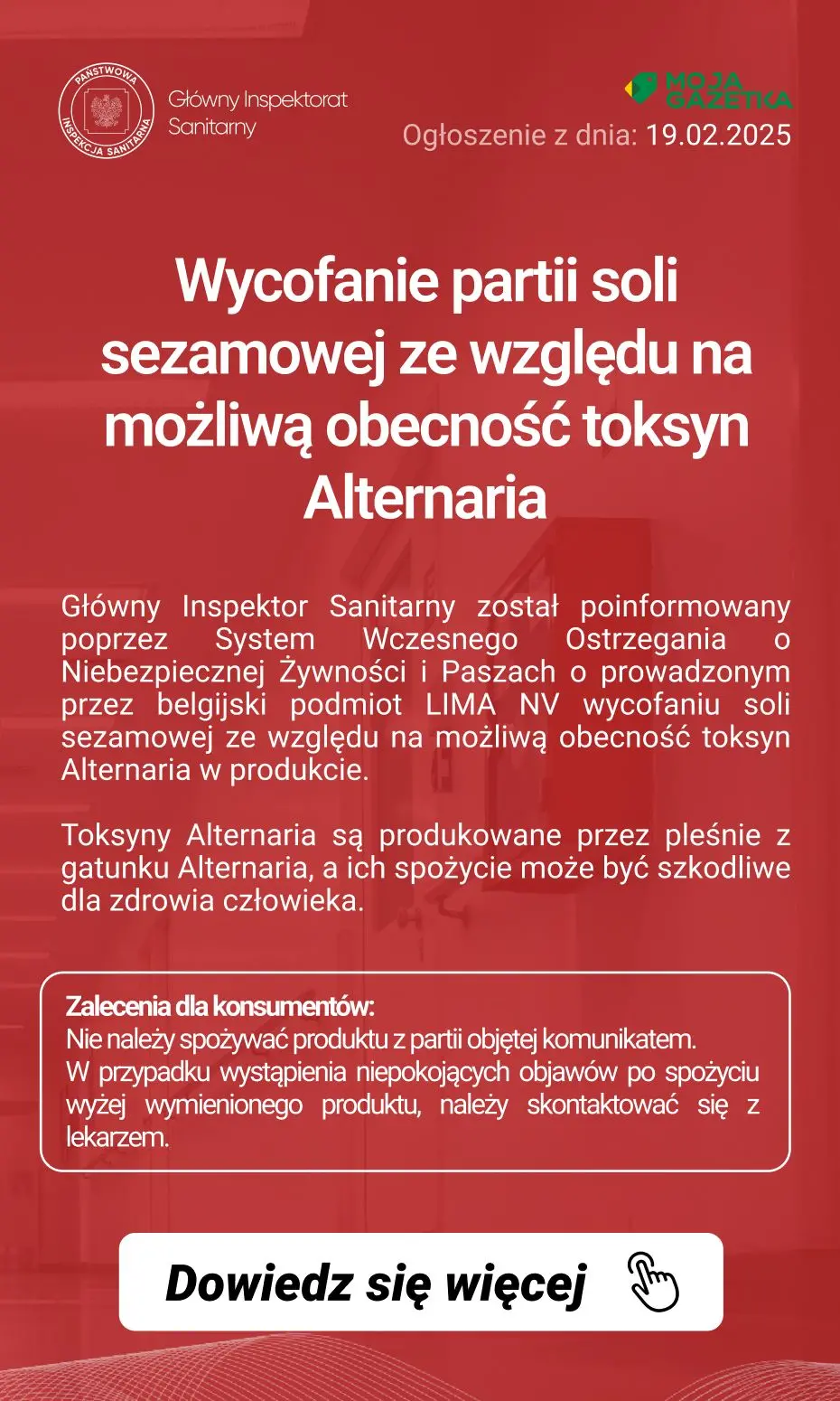 gazetka promocyjna Ostrzeżenia i alerty Ostrzeżenie publiczne dotyczące żywności: Wycofanie partii soli sezamowej ze względu na możliwą obecność toksyn Alternaria - Strona 2