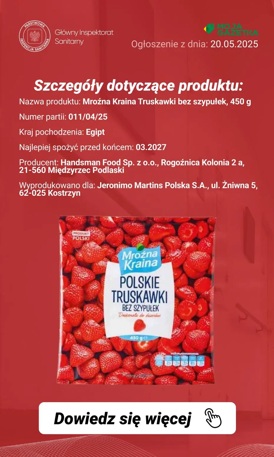 gazetka promocyjna Ostrzeżenia i alerty Ostrzeżenie publiczne dotyczące żywności Wykrycie obecności bakterii Salmonella w jednej partii mrożonych truskawek - Strona 3