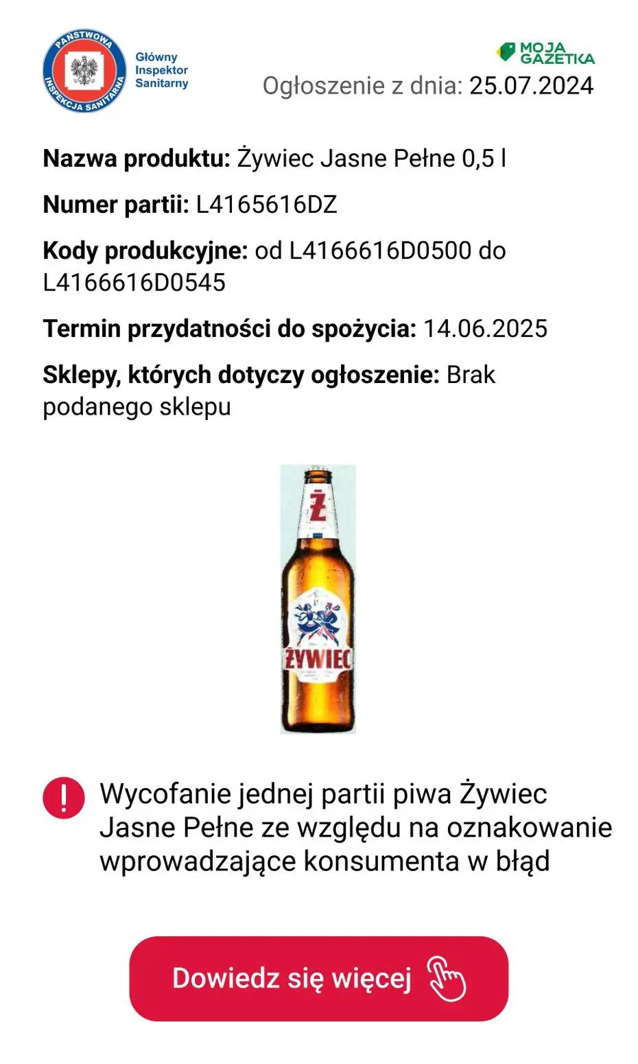 gazetka promocyjna Ostrzeżenia i alerty Żywiec Jasne Pełne 0,5 l - Strona 2