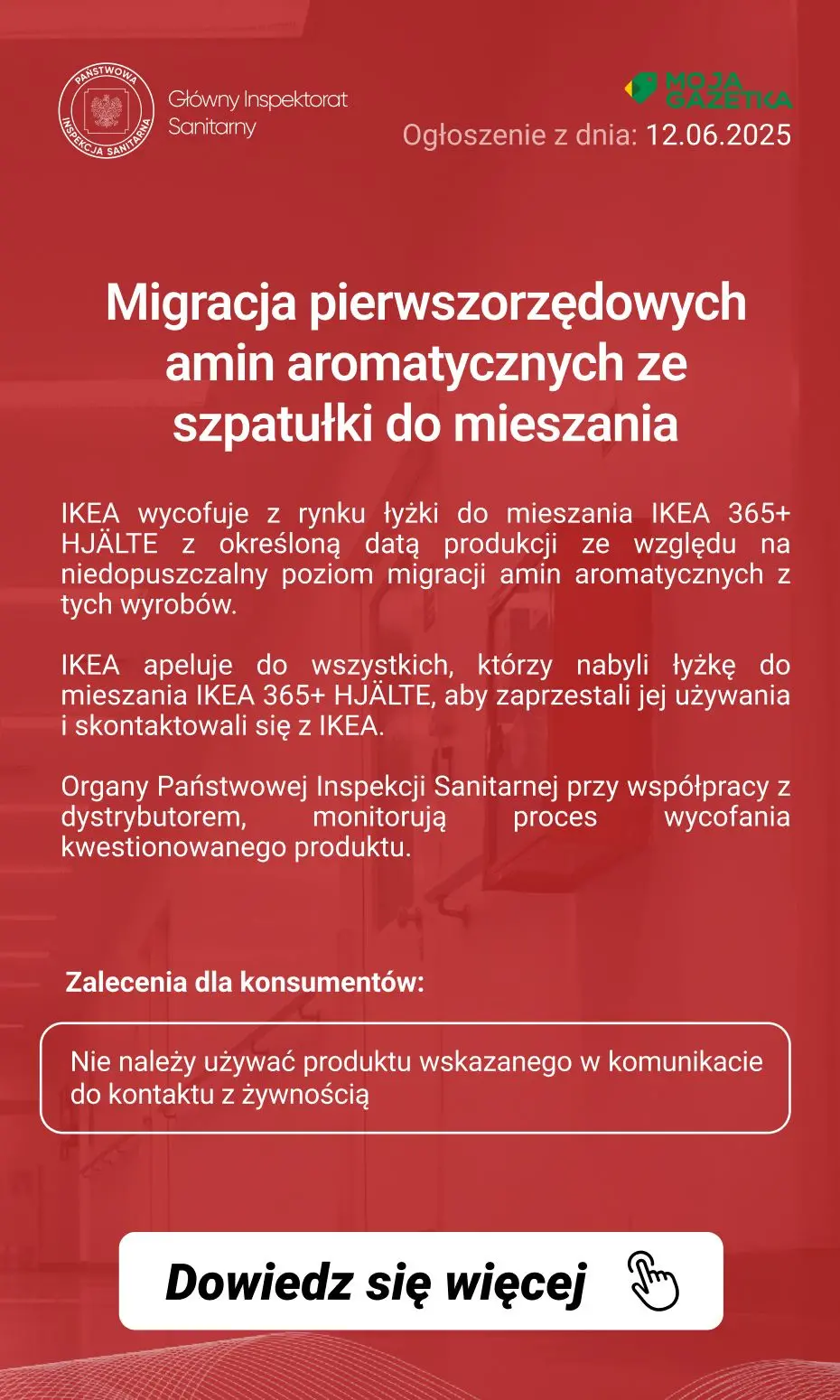 gazetka promocyjna Ostrzeżenia i alerty Ostrzeżenie publiczne dotyczące wyrobu do kontaktu z żywnością: Migracja pierwszorzędowych amin aromatycznych ze szpatułki do mieszania - Strona 2