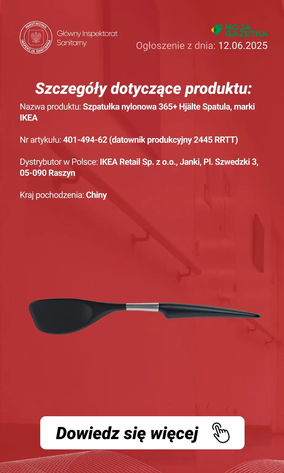 gazetka promocyjna Ostrzeżenia i alerty Ostrzeżenie publiczne dotyczące wyrobu do kontaktu z żywnością: Migracja pierwszorzędowych amin aromatycznych ze szpatułki do mieszania - Strona 3