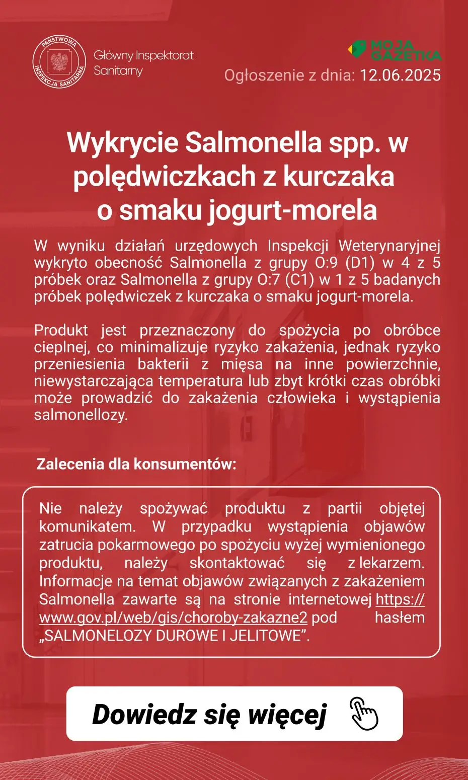 gazetka promocyjna Ostrzeżenia i alerty Ostrzeżenie publiczne dotyczące żywności: wykrycie Salmonella spp. w polędwiczkach z kurczaka o smaku jogurt-morela - Strona 2