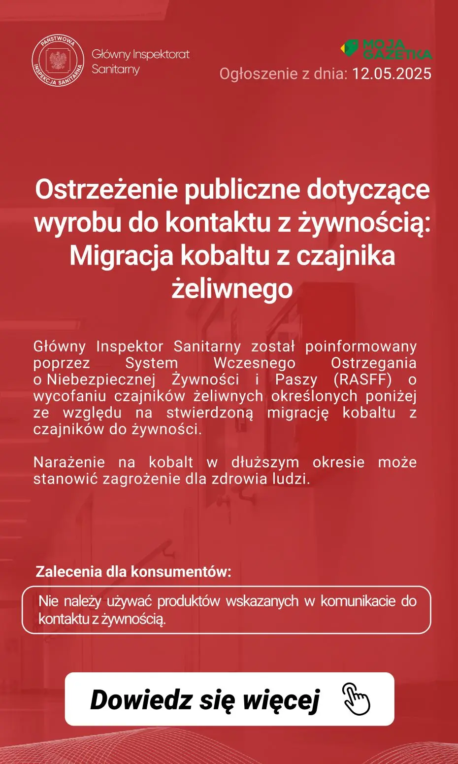 gazetka promocyjna Ostrzeżenia i alerty Ostrzeżenie publiczne dotyczące wyrobu do kontaktu z żywnością: Migracja kobaltu z czajnika żeliwnego - Strona 2