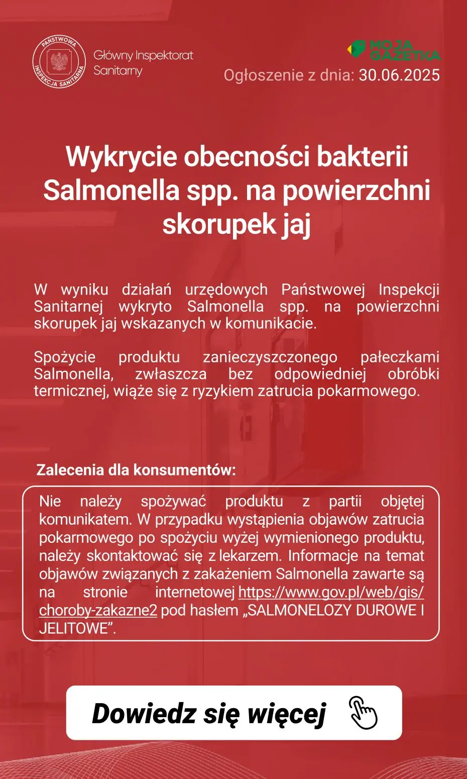gazetka promocyjna Ostrzeżenia i alerty Ostrzeżenie publiczne dotyczące żywności Wykrycie obecności bakterii Salmonella spp. na powierzchni skorupek jaj - Strona 2