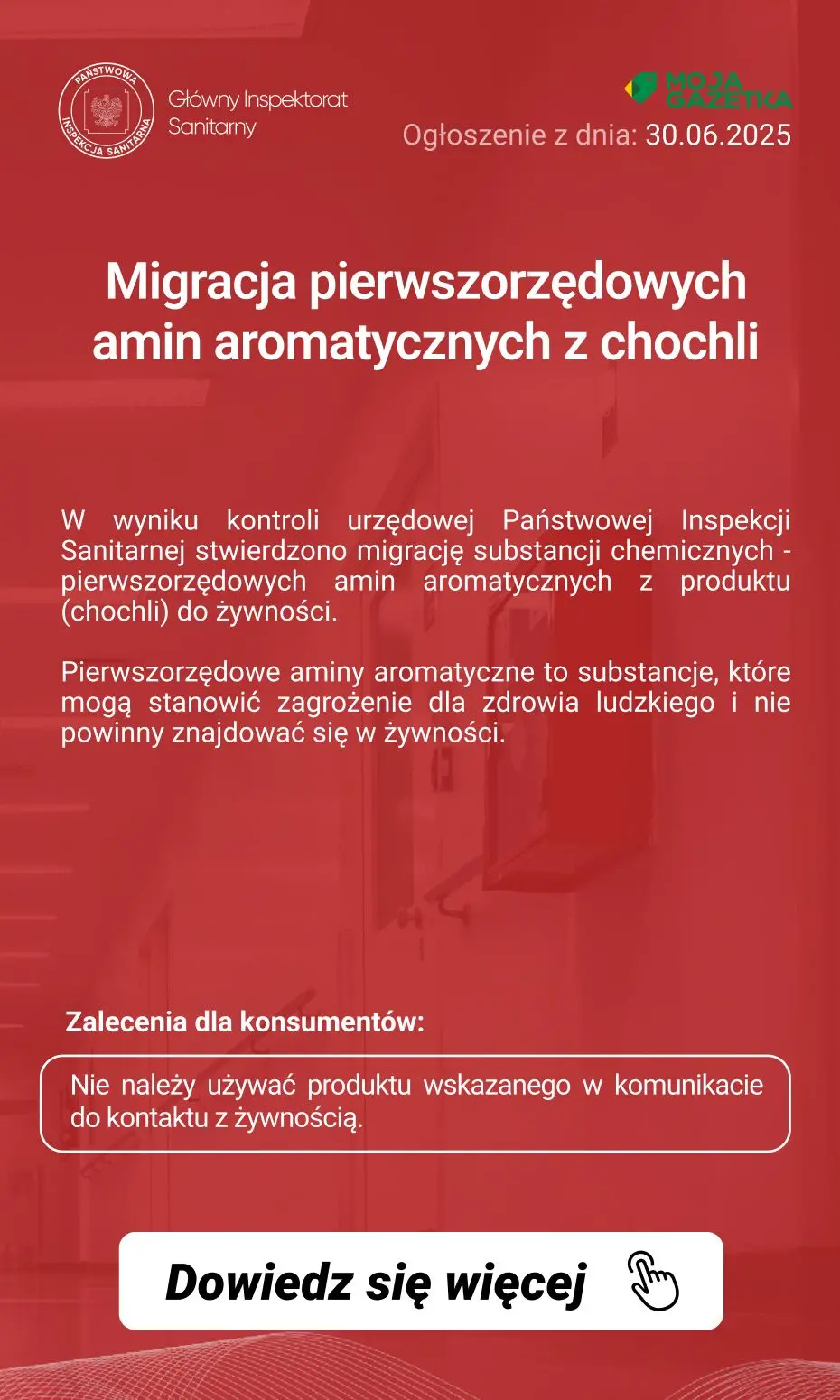 gazetka promocyjna Ostrzeżenia i alerty Ostrzeżenie publiczne dotyczące wyrobu do kontaktu z żywnością: Migracja pierwszorzędowych amin aromatycznych z chochli
 - Strona 2