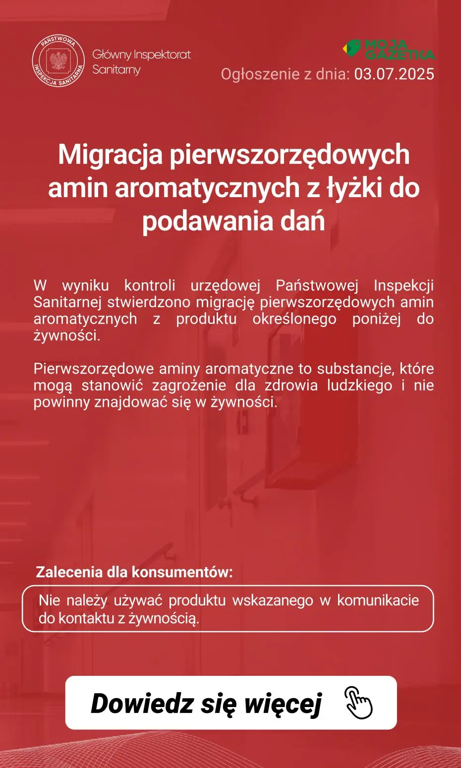 gazetka promocyjna Ostrzeżenia i alerty Ostrzeżenie publiczne dotyczące wyrobu do kontaktu z żywnością: Migracja pierwszorzędowych amin aromatycznych z łyżki do podawania dań - Strona 2