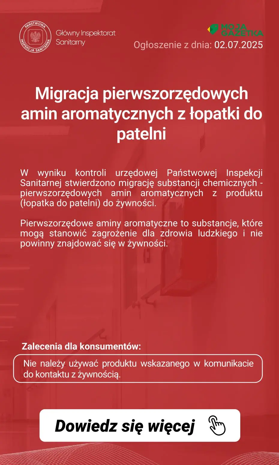 gazetka promocyjna Ostrzeżenia i alerty Ostrzeżenie publiczne dotyczące wyrobu do kontaktu z żywnością: Migracja pierwszorzędowych amin aromatycznych z łopatki do patelni - Strona 2