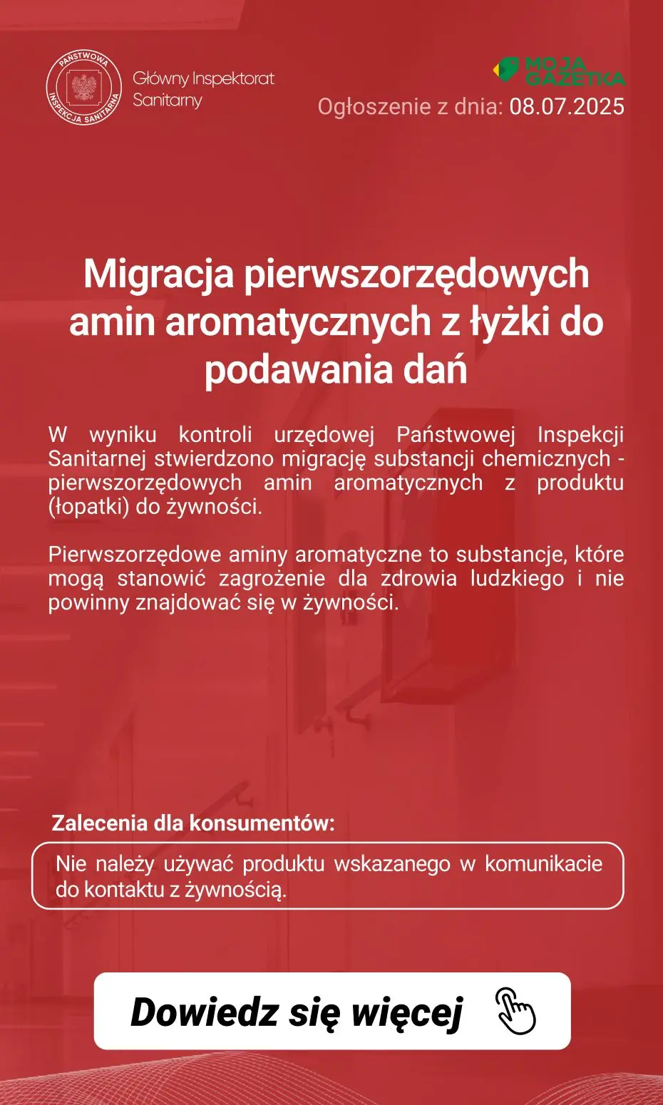 gazetka promocyjna Ostrzeżenia i alerty Ostrzeżenie publiczne dotyczące wyrobu do kontaktu z żywnością: Migracja pierwszorzędowych amin aromatycznych z łopatki - Strona 2