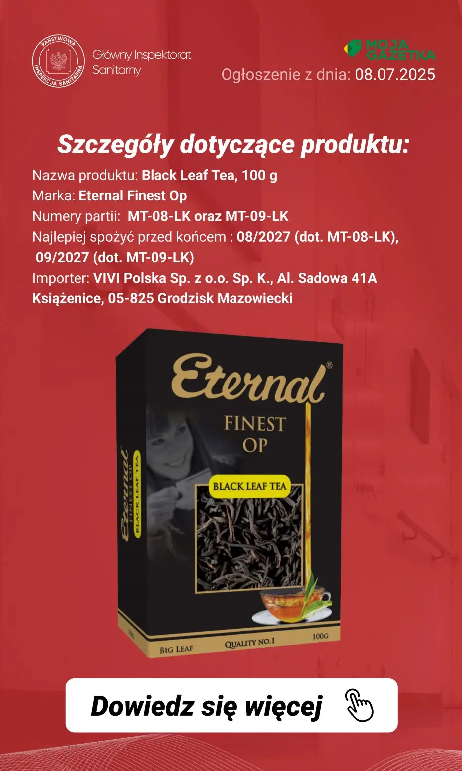 gazetka promocyjna Ostrzeżenia i alerty Ostrzeżenie publiczne dotyczące żywności: Pestycyd (antrachinon) w określonych partiach herbaty czarnej liściastej - Strona 3