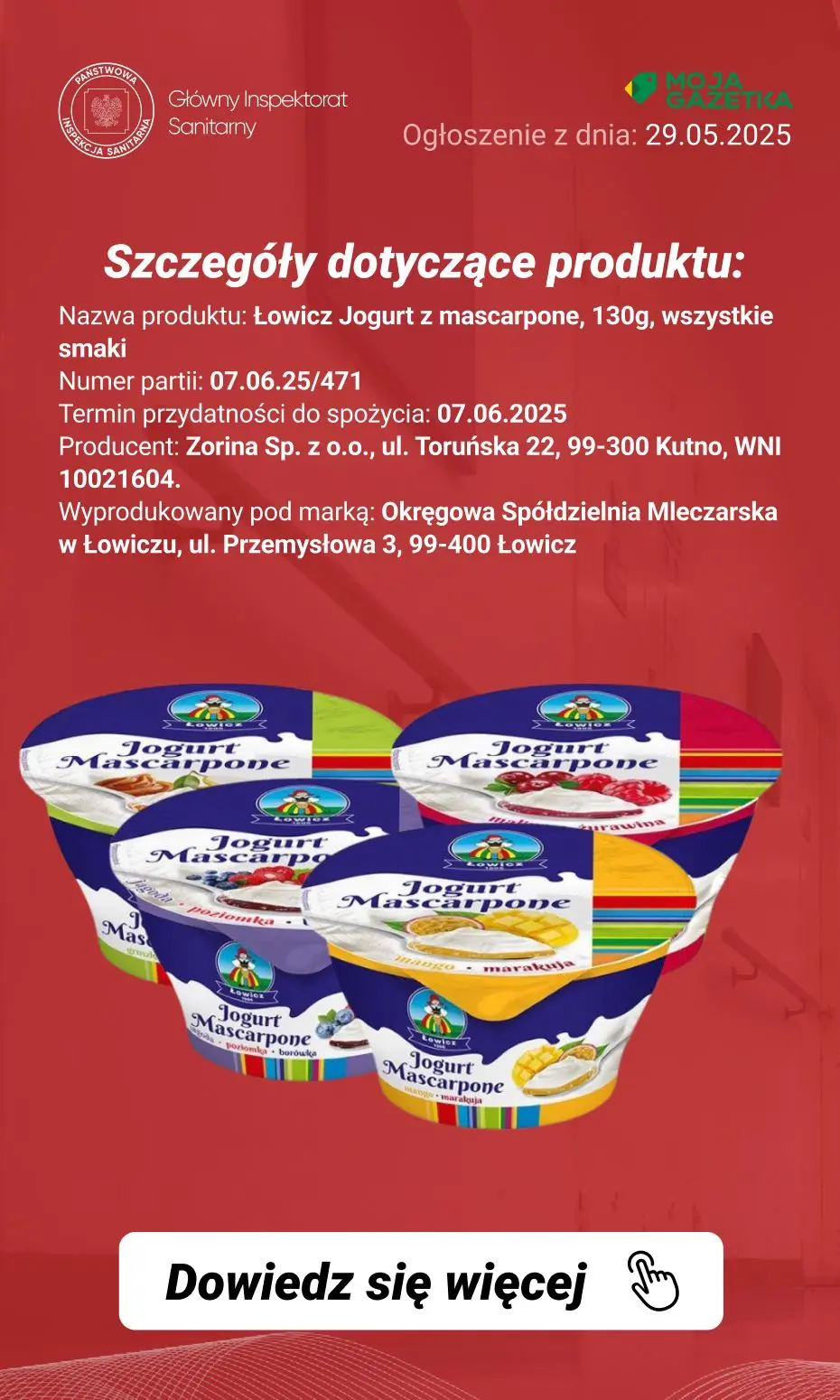 gazetka promocyjna Ostrzeżenia i alerty Ostrzeżenie publiczne dotyczące żywności: Możliwa obecność fragmentów szkła w jednej partii jogurtów - Strona 3