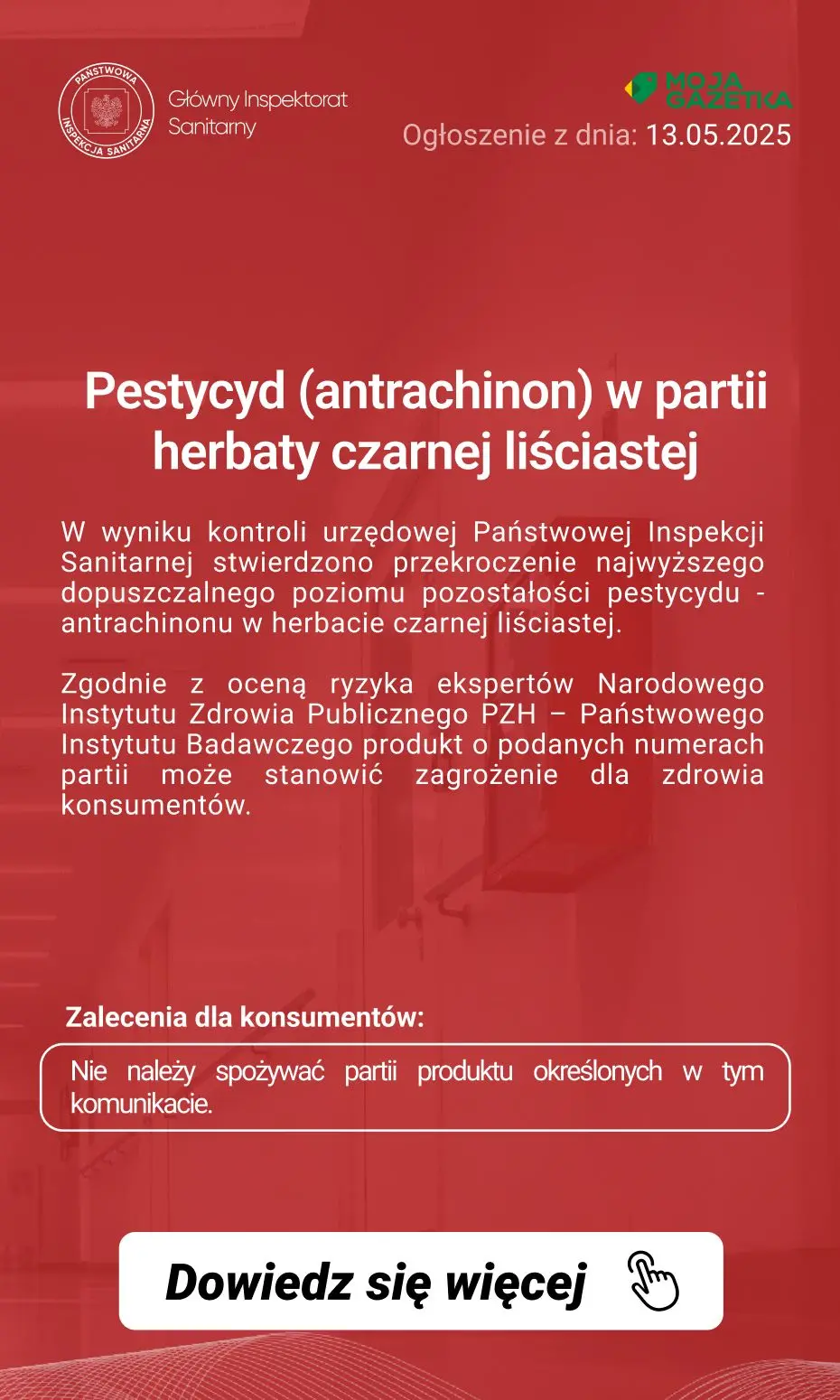 gazetka promocyjna Ostrzeżenia i alerty Ostrzeżenie publiczne dotyczące żywności: Pestycyd (antrachinon) w partii herbaty czarnej liściastej - Strona 2