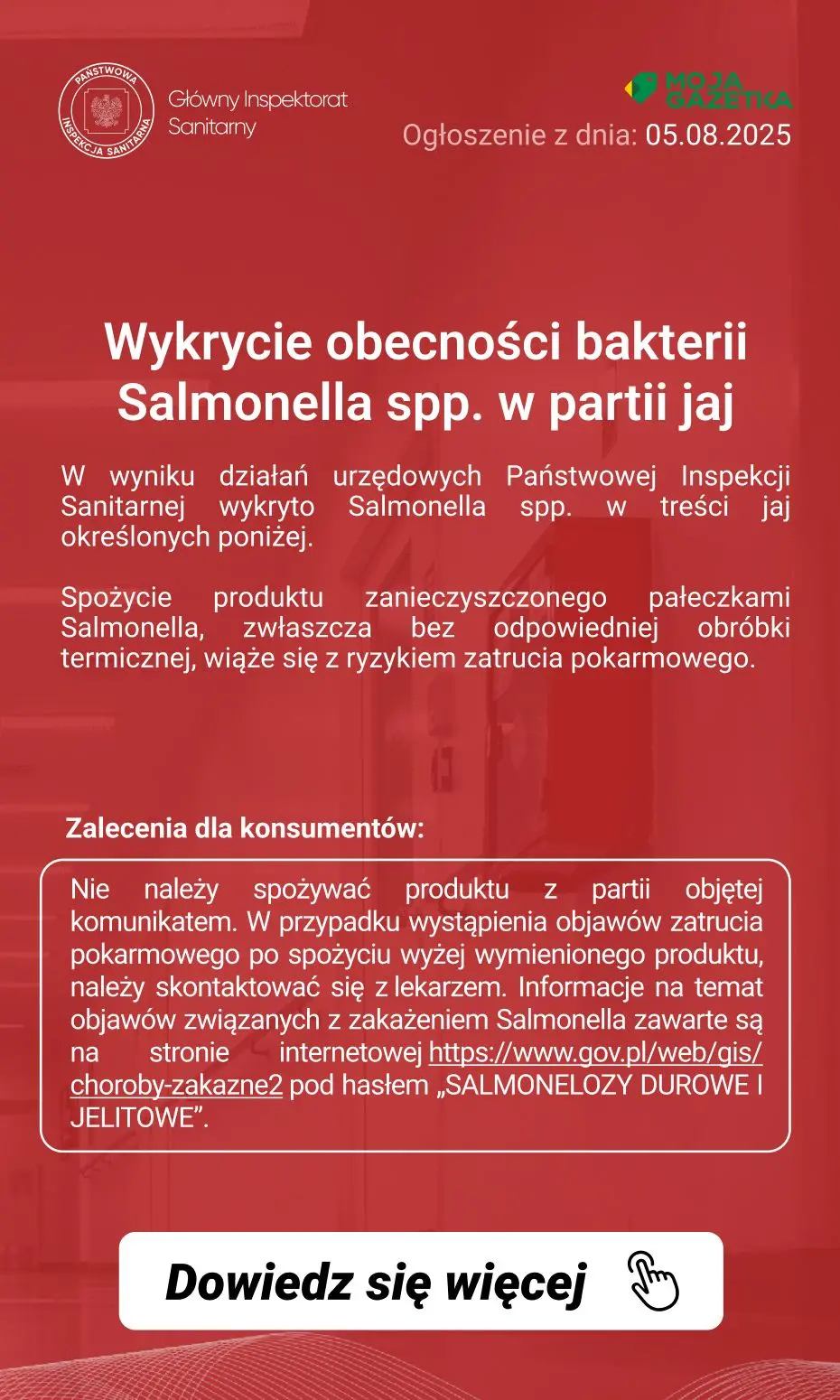 gazetka promocyjna Ostrzeżenia i alerty Ostrzeżenie publiczne dotyczące żywności: Wykrycie obecności bakterii Salmonella spp. w partii jaj - Strona 2