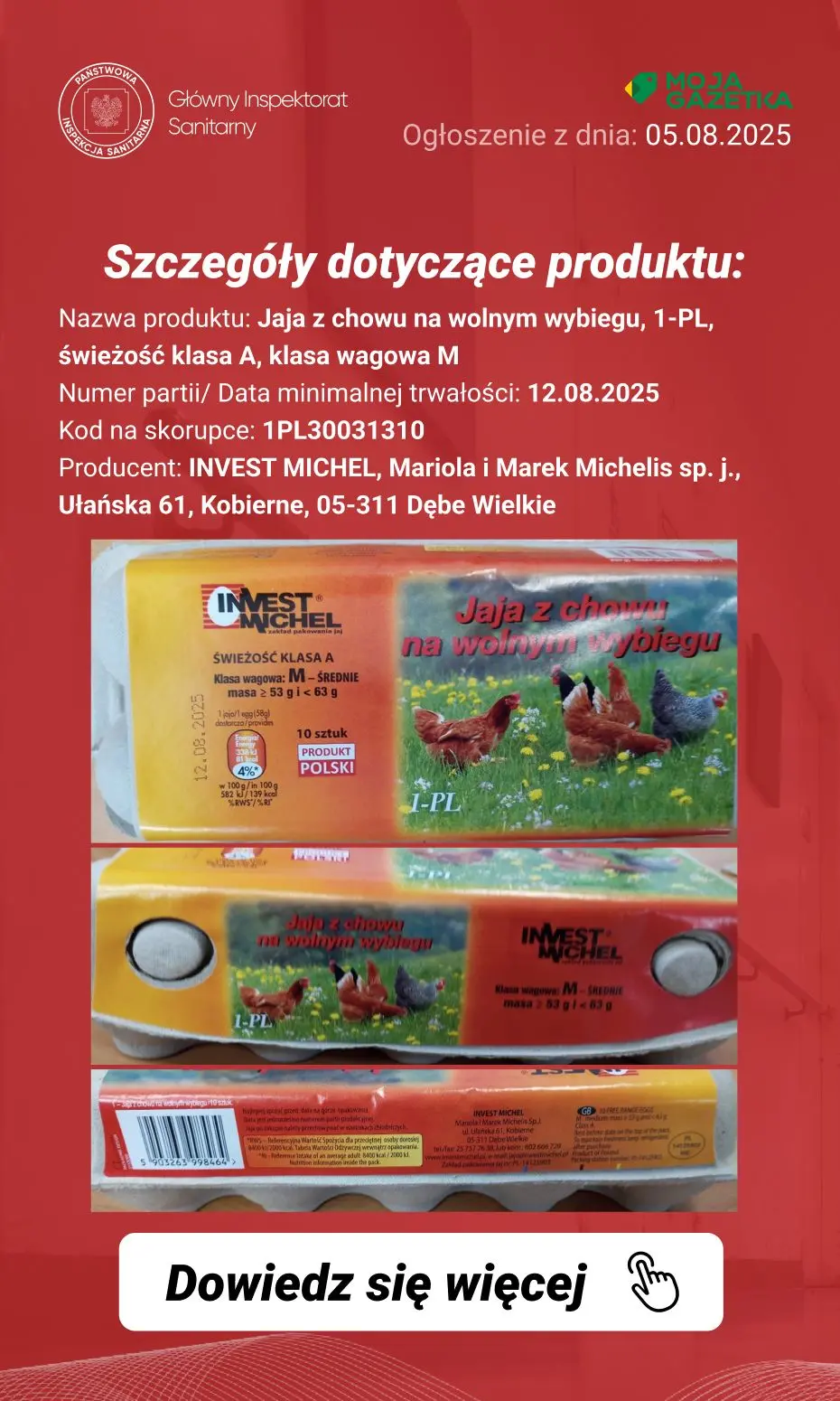 gazetka promocyjna Ostrzeżenia i alerty Ostrzeżenie publiczne dotyczące żywności: Wykrycie obecności bakterii Salmonella spp. w partii jaj - Strona 3