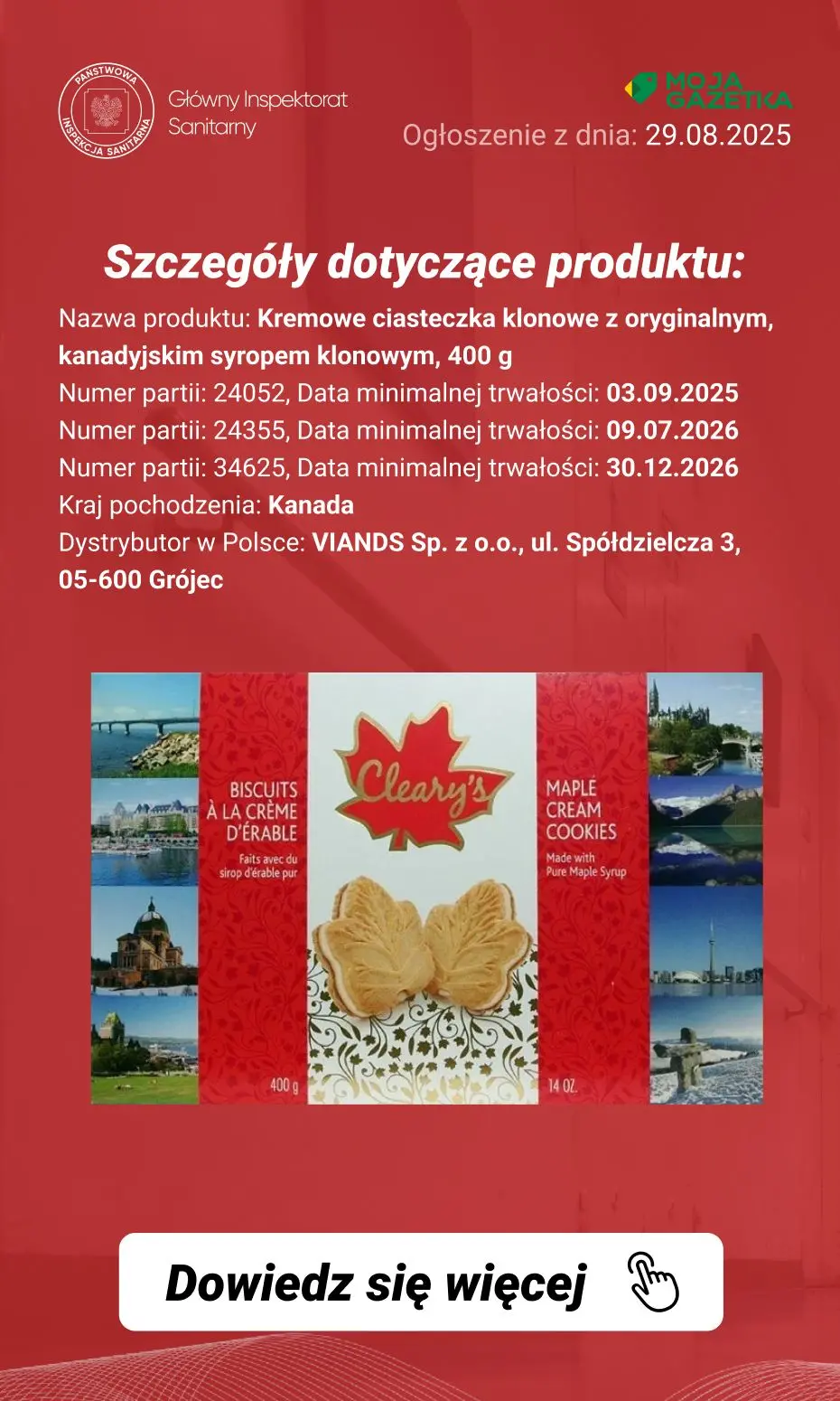 gazetka promocyjna Ostrzeżenia i alerty Ostrzeżenie publiczne dotyczące żywności: Brak informacji w oznakowaniu w języku polskim o obecności alergenu - soi oraz możliwej zawartości mleka i jaj w ciasteczkach - Strona 3
