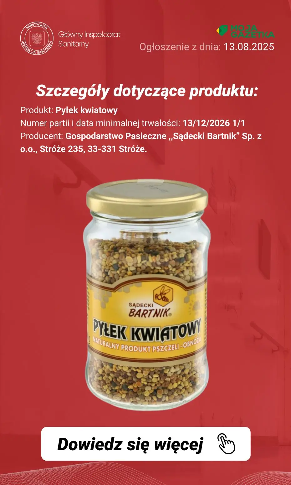 gazetka promocyjna Ostrzeżenia i alerty Ostrzeżenie publiczne dotyczące żywności: Wysoki poziom alkaloidów pirolizydynowych w produkcie pn. Pyłek kwiatowy - Strona 3