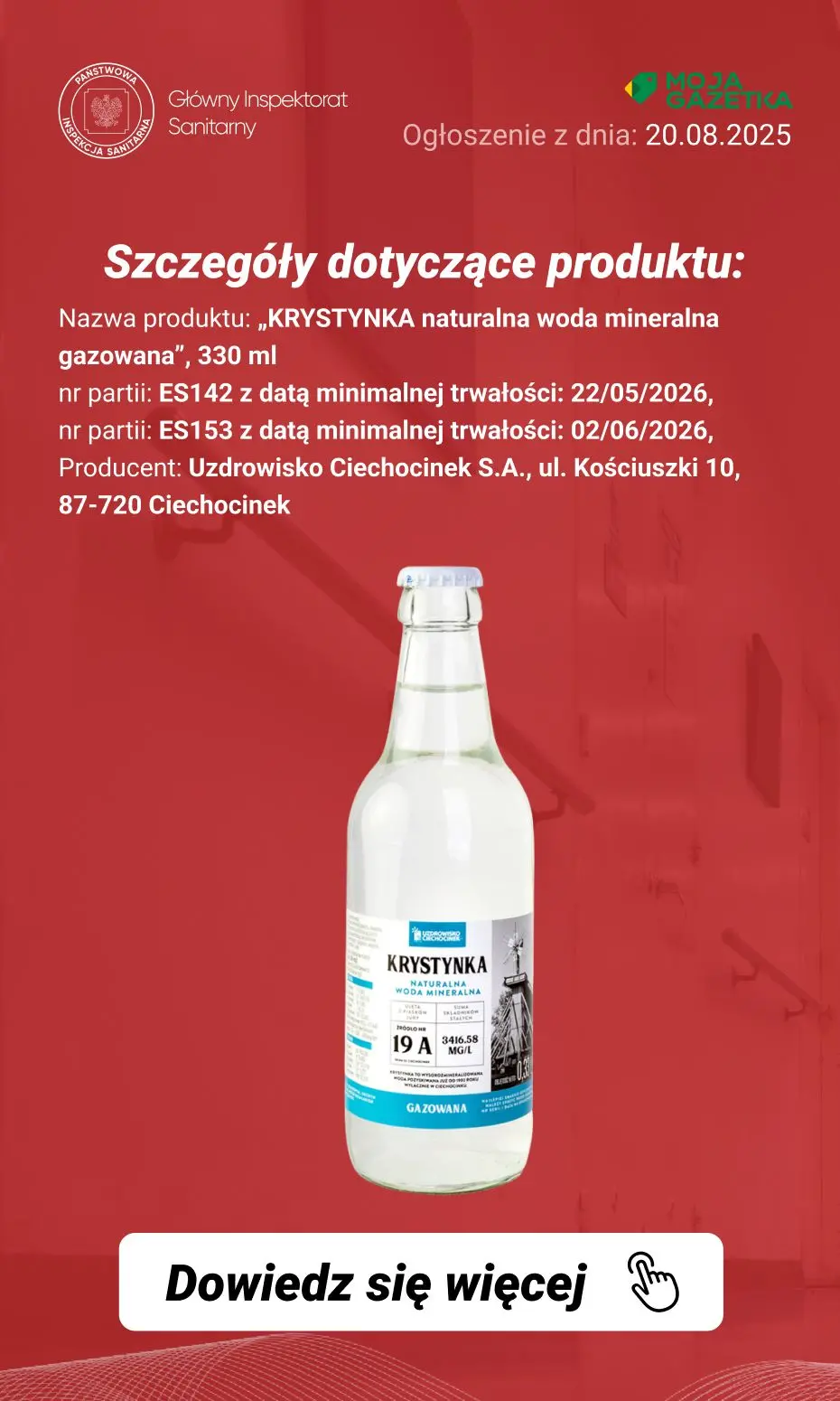 gazetka promocyjna Ostrzeżenia i alerty Ostrzeżenie publiczne dotyczące żywności: Możliwa obecność fragmentów szkła w naturalnej wodzie mineralnej gazowanej - Strona 3