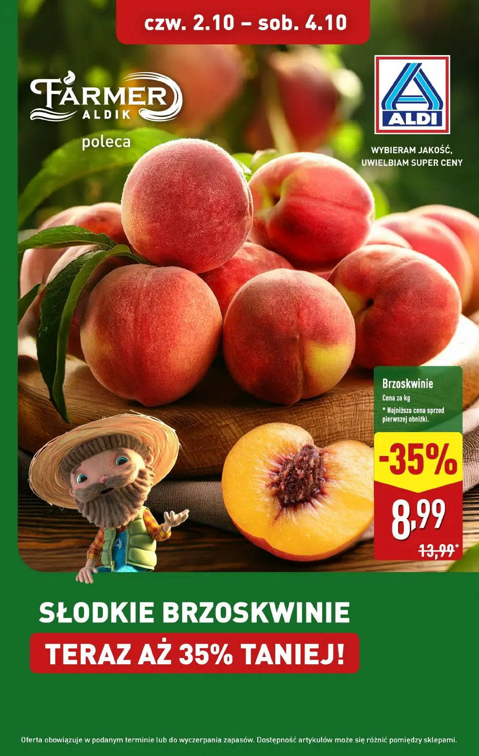 gazetka promocyjna ALDI Farmer Aldik poleca słodkie brzoskwinie 🍑 - Strona 1