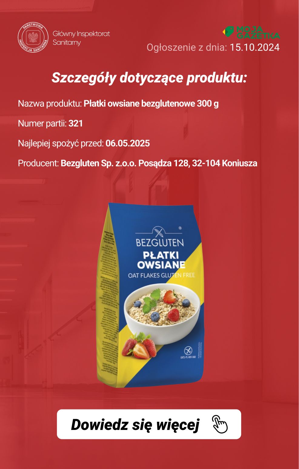 gazetka promocyjna Ostrzeżenia i alerty Ostrzeżenie publiczne dotyczące żywności: Wykrycie glutenu w bezglutenowych płatkach owsianych - Strona 3