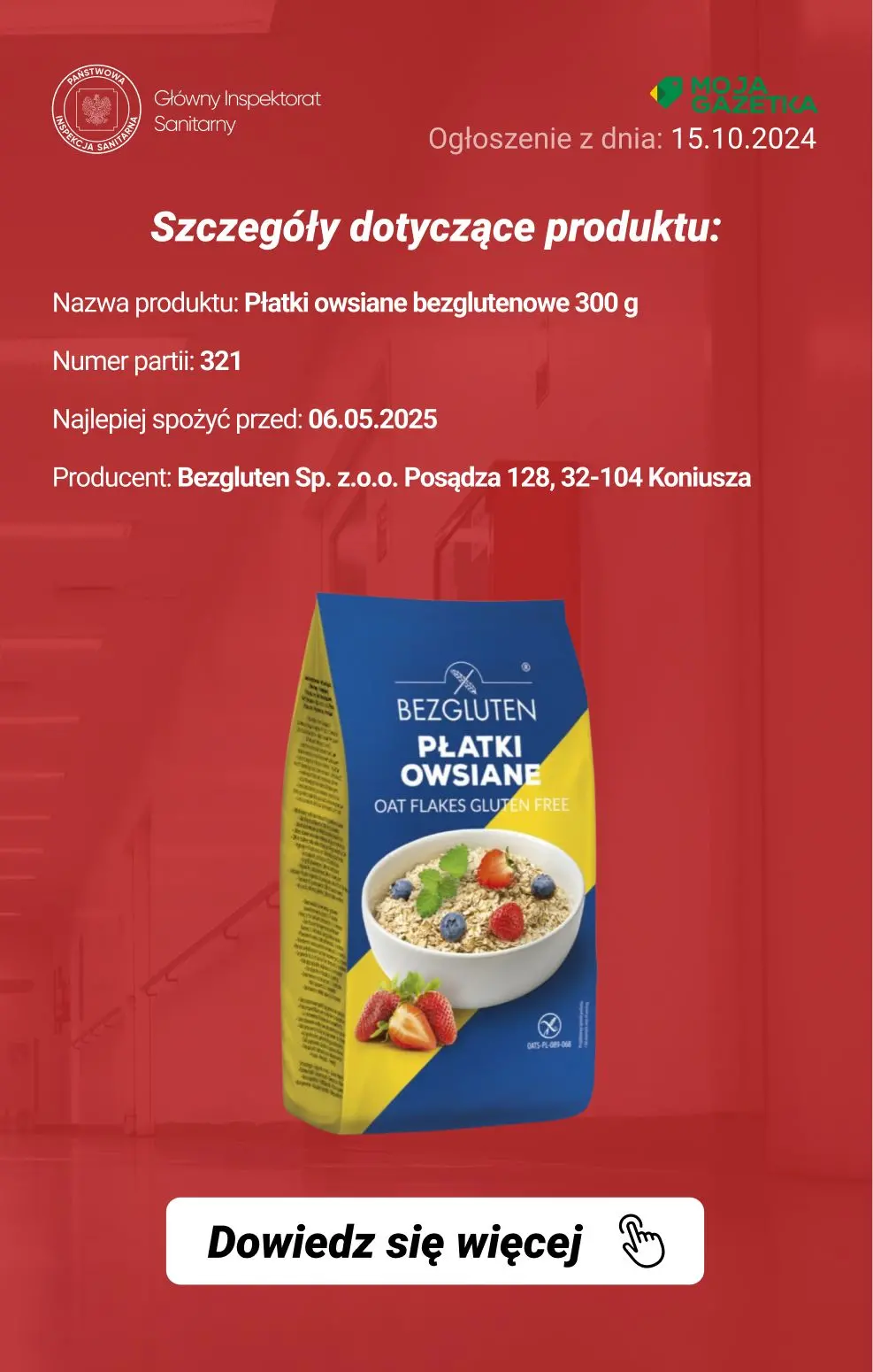 gazetka promocyjna Ostrzeżenia i alerty Ostrzeżenie publiczne dotyczące żywności: Wykrycie glutenu w bezglutenowych płatkach owsianych
 - Strona 3