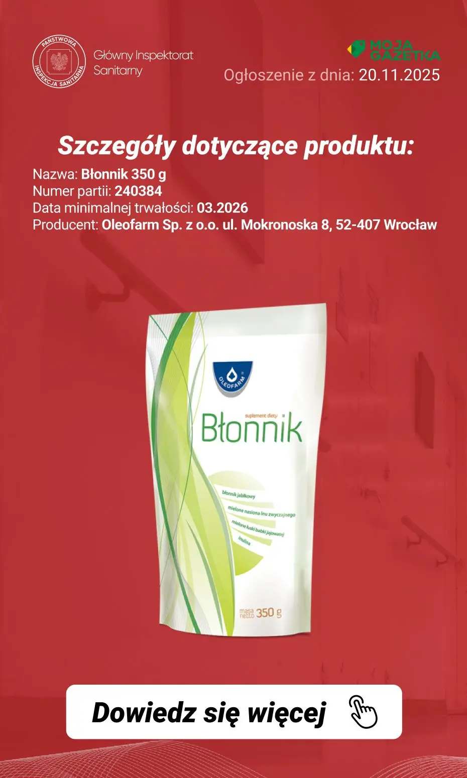 gazetka promocyjna Ostrzeżenia i alerty Ostrzeżenie publiczne dotyczące żywności: Obecność Salmonella spp. w suplemencie diety - Strona 3