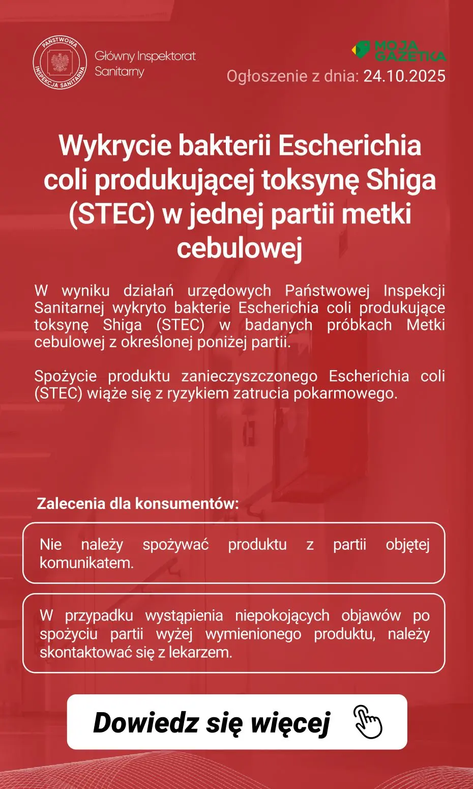 gazetka promocyjna Ostrzeżenia i alerty Ostrzeżenie publiczne dotyczące żywności: wykrycie bakterii Escherichia coli produkującej toksynę Shiga (STEC) w jednej partii metki cebulowej - Strona 2