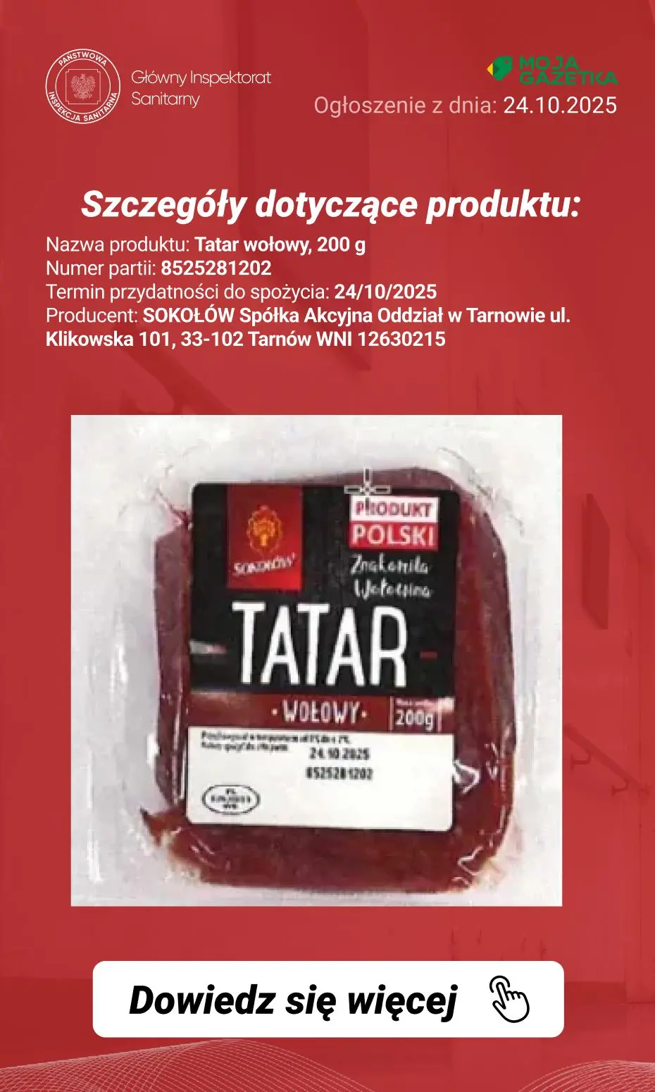 gazetka promocyjna Ostrzeżenia i alerty Ostrzeżenie publiczne dotyczące żywności: wykrycie bakterii Escherichia coli STEC w tatarze wołowym - Strona 3