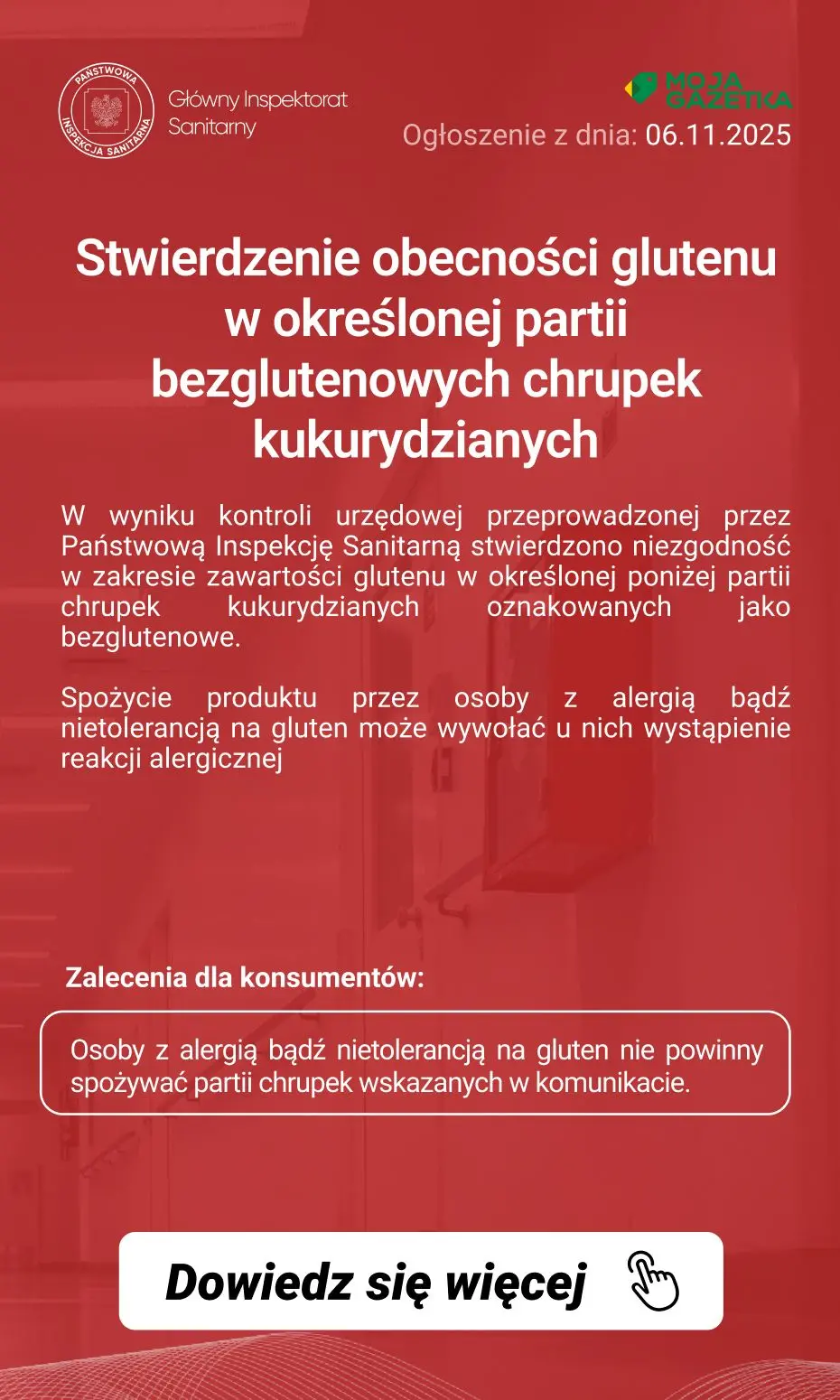 gazetka promocyjna Ostrzeżenia i alerty Ostrzeżenie publiczne dotyczące żywności: Stwierdzenie obecności glutenu w określonej partii bezglutenowych chrupek kukurydzianych - Strona 2