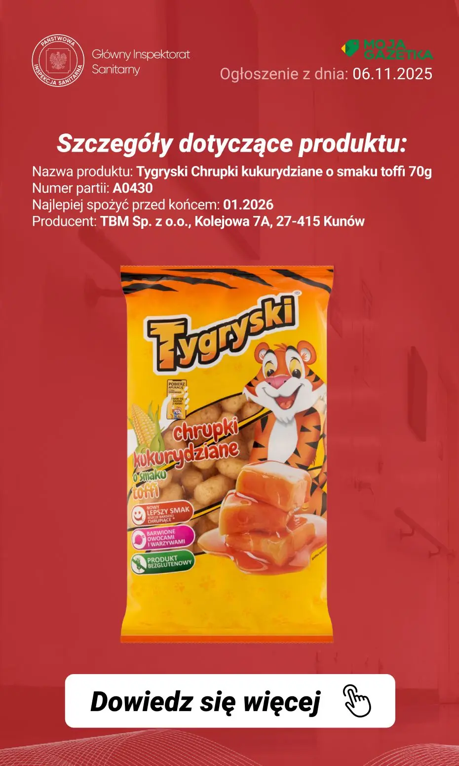 gazetka promocyjna Ostrzeżenia i alerty Ostrzeżenie publiczne dotyczące żywności: Stwierdzenie obecności glutenu w określonej partii bezglutenowych chrupek kukurydzianych - Strona 3